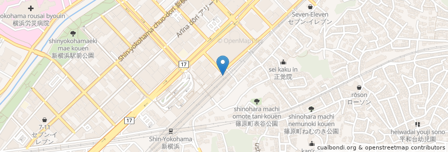 Mapa de ubicacion de リンガーハット en ژاپن, 神奈川県, 横浜市, 港北区.