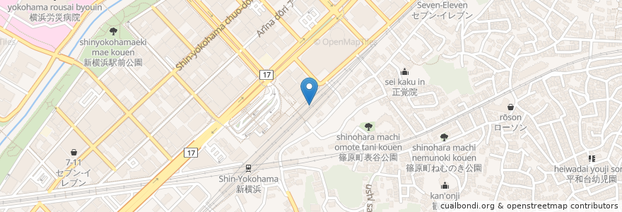 Mapa de ubicacion de カフェバー プロント en Japón, Prefectura De Kanagawa, Yokohama, Kohoku.