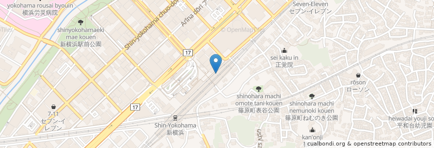 Mapa de ubicacion de つばめグリル en 日本, 神奈川県, 横浜市, 港北区.