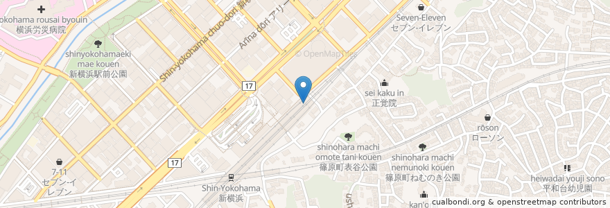 Mapa de ubicacion de そば・焼鳥・串揚げ　右衛門 en Japon, Préfecture De Kanagawa, 横浜市, 港北区.