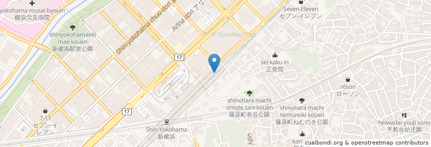 Mapa de ubicacion de お好み焼 千房 en Japan, Präfektur Kanagawa, Yokohama, 港北区.