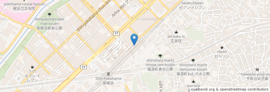 Mapa de ubicacion de 洋麺屋 五右衛門 en 日本, 神奈川縣, 横滨市, 港北区.