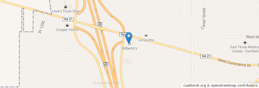 Mapa de ubicacion de Gilberto's en 미국, 텍사스, Freestone County, Fairfield.
