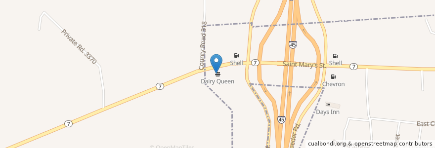 Mapa de ubicacion de Dairy Queen en Stati Uniti D'America, Texas, Leon County.
