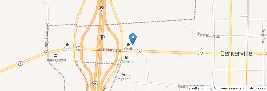 Mapa de ubicacion de Subway en 미국, 텍사스, Leon County, Centerville.