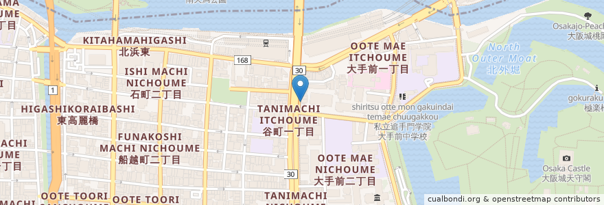 Mapa de ubicacion de RED RIVER en Japan, 大阪府, Osaka, 中央区.