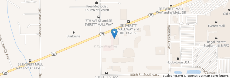 Mapa de ubicacion de Evergreen Beauty College's Everett Campus en アメリカ合衆国, ワシントン州, Snohomish County, Everett.