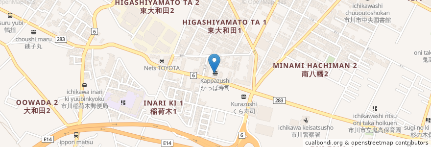 Mapa de ubicacion de かっぱ寿司 en Japan, Präfektur Chiba, 市川市.