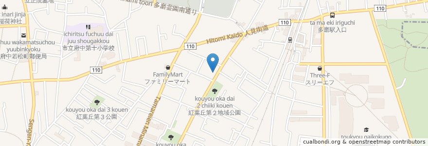 Mapa de ubicacion de 紅葉丘公会堂 en Япония, Токио, Футю.