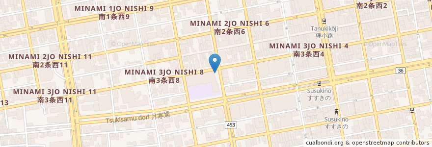 Mapa de ubicacion de 札幌方面中央警察署 南三条交番 en Japón, Prefectura De Hokkaidō, 石狩振興局, Sapporo, 中央区.