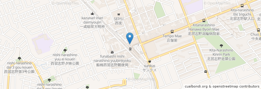 Mapa de ubicacion de なか卯 en 日本, 千葉県, 船橋市.