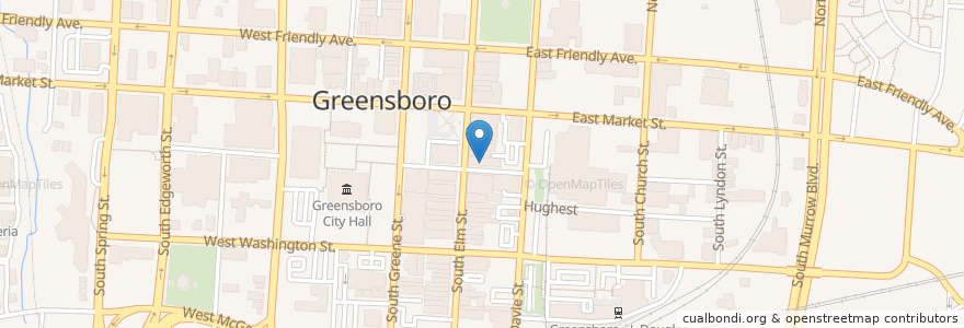 Mapa de ubicacion de Cincy's Downtown en 美利坚合众国/美利堅合眾國, 北卡羅萊那州, Guilford County, Greensboro.