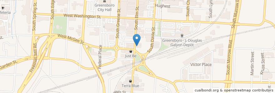 Mapa de ubicacion de Natty Greene's en Соединённые Штаты Америки, Северная Каролина, Guilford County, Greensboro.