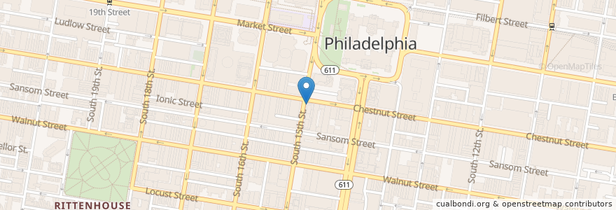 Mapa de ubicacion de Del Frisco's en 미국, 펜실베이니아, Philadelphia County, 필라델피아.