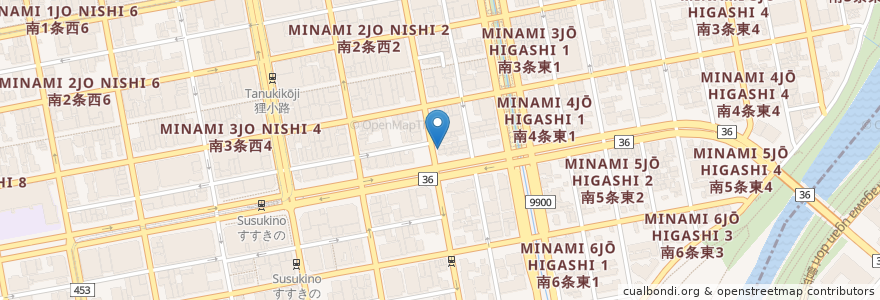 Mapa de ubicacion de なか卯 en Japonya, 北海道, 石狩振興局, 札幌市, 中央区.