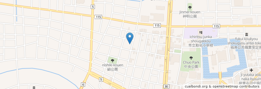 Mapa de ubicacion de 韓国料理 江南 en Japan, 福井県, 福井市.