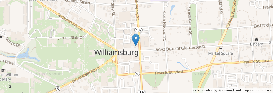 Mapa de ubicacion de DoG Street Pub en Соединённые Штаты Америки, Виргиния, Williamsburg.