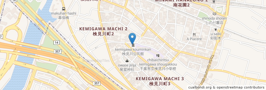Mapa de ubicacion de 検見川公民館 en Japan, Chiba Prefecture, Chiba, Hanamigawa Ward.