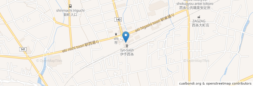 Mapa de ubicacion de うどん en 日本, 愛媛県, 西条市.