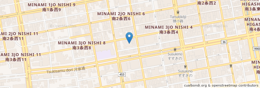 Mapa de ubicacion de 札幌南三条病院 en Япония, Хоккайдо, Округ Исикари, Саппоро, Тюо.