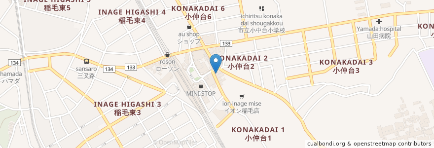 Mapa de ubicacion de CoCo壱番屋 en Giappone, Prefettura Di Chiba, 千葉市, 稲毛区.
