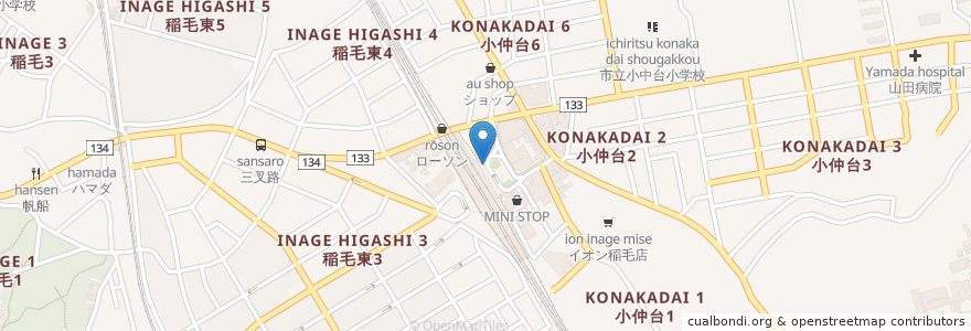 Mapa de ubicacion de タクシー乗り場 en Giappone, Prefettura Di Chiba, 千葉市, 稲毛区.