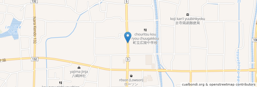 Mapa de ubicacion de 広陵町 en Japon, Préfecture De Nara, 北葛城郡, 広陵町.