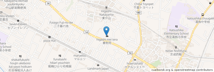Mapa de ubicacion de 東明寺 en Japonya, 千葉県, 船橋市.