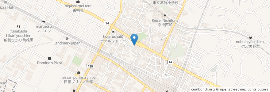 Mapa de ubicacion de 船橋市西図書館 en Japonya, 千葉県, 船橋市.