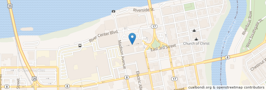 Mapa de ubicacion de Covington Transit Center en Amerika Syarikat, Kentucky, Kenton County, Covington.
