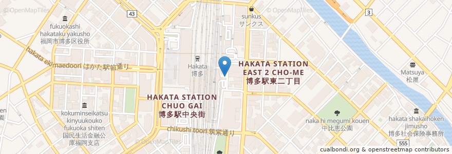 Mapa de ubicacion de 博多駅屋上駐車場 en Japon, Préfecture De Fukuoka, 福岡市, 博多区.