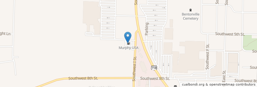 Mapa de ubicacion de Murphy USA en Amerika Syarikat, Arkansas, Benton County, Bentonville.