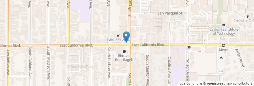 Mapa de ubicacion de Starbucks en États-Unis D'Amérique, Californie, Los Angeles County, Pasadena.