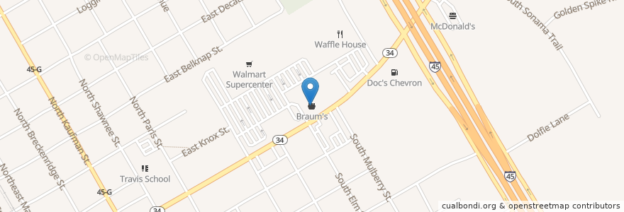 Mapa de ubicacion de Braum's en الولايات المتّحدة الأمريكيّة, تكساس, Ellis County, Ennis.