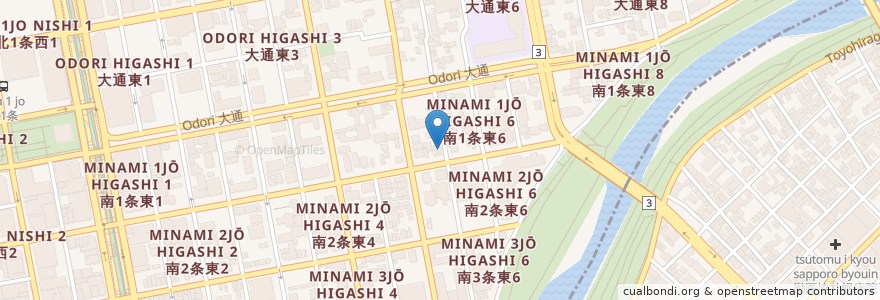 Mapa de ubicacion de 札幌南一条東郵便局 en Japón, Prefectura De Hokkaidō, 石狩振興局, Sapporo, 中央区.
