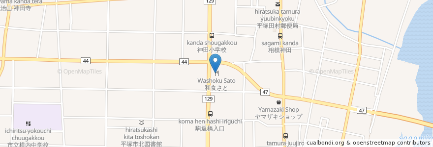 Mapa de ubicacion de Washoku Sato en Japan, Kanagawa Prefecture, Hiratsuka.