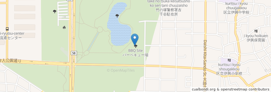 Mapa de ubicacion de バーベキュー場 en Japonya, 東京都, 足立区.