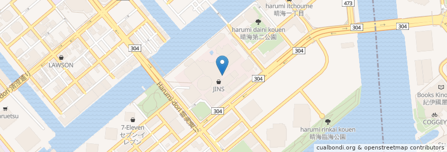 Mapa de ubicacion de garden bay 晴海 en اليابان, 東京都, 江東区, 中央区.