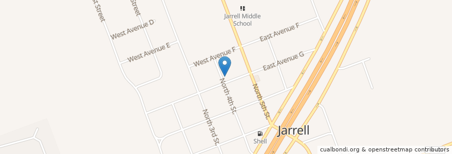 Mapa de ubicacion de First Baptist Church en Amerika Syarikat, Texas, Williamson County, Jarrell.