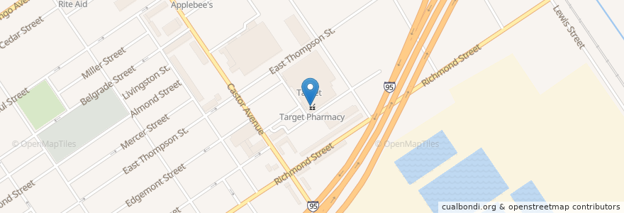 Mapa de ubicacion de Target Pharmacy en Amerika Birleşik Devletleri, Pensilvanya, Philadelphia County, Philadelphia.