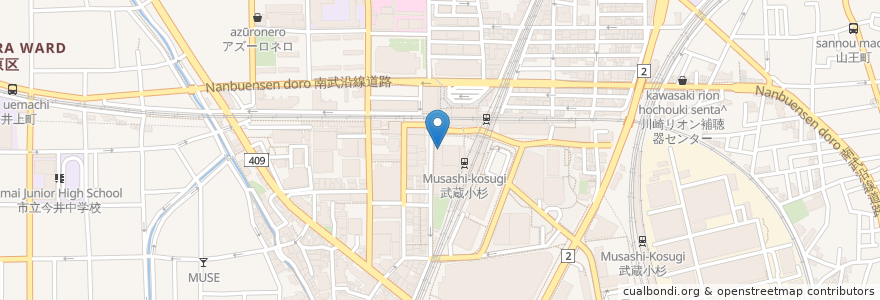 Mapa de ubicacion de 川崎市立中原図書館 en Japan, Präfektur Kanagawa, 川崎市, 中原区.