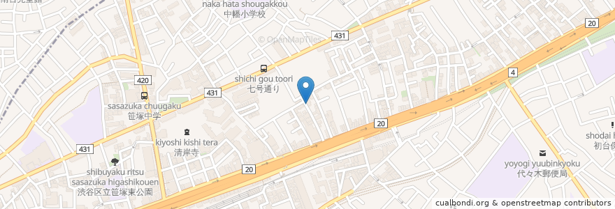 Mapa de ubicacion de 幡ヶ谷内科クリニック en Japão, Tóquio, 渋谷区.