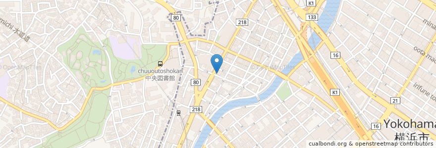 Mapa de ubicacion de カレータンタン麺　花虎 en Japonya, 神奈川県, 横浜市, 中区, 西区.