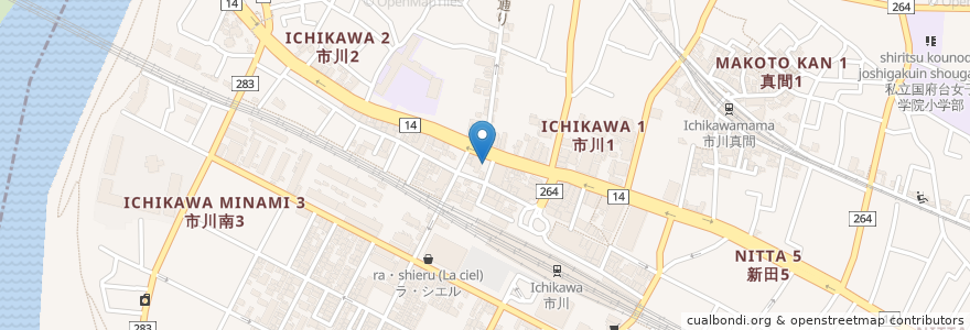 Mapa de ubicacion de タイムズ en اليابان, 千葉県, 市川市.
