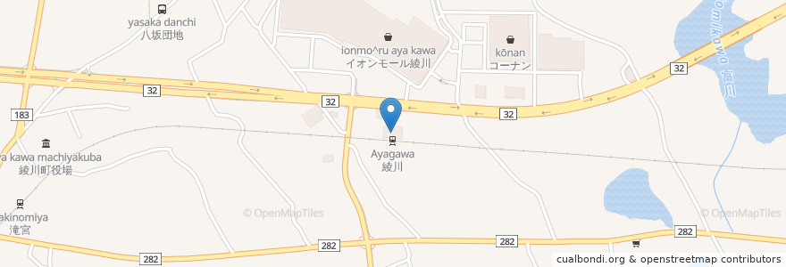 Mapa de ubicacion de くすりのレデイ綾川店 en 日本, 香川县, 绫歌郡, 绫川町.