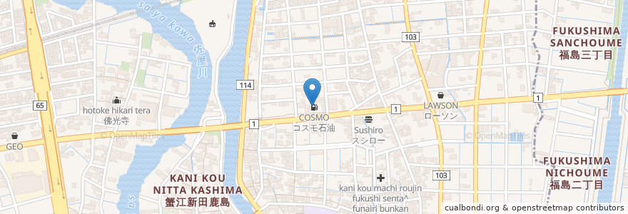 Mapa de ubicacion de コスモ石油 en 日本, 愛知県, 海部郡, 蟹江町.
