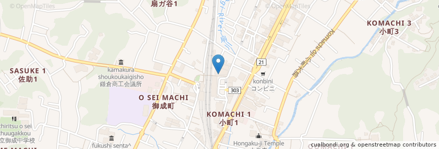 Mapa de ubicacion de 横浜銀行 en 일본, 가나가와현, 鎌倉市.