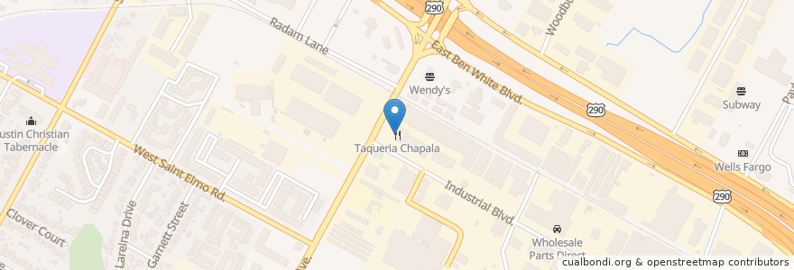 Mapa de ubicacion de Taqueria Chapala en アメリカ合衆国, テキサス州, Travis County, Austin.