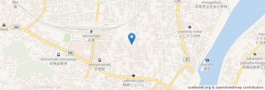 Mapa de ubicacion de 梅本メディカル薬局 en Japan, Miyagi Prefecture, Ishinomaki.