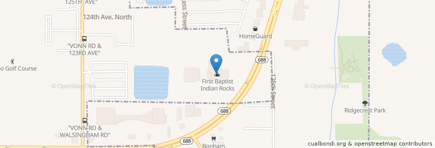 Mapa de ubicacion de First Baptist Indian Rocks en États-Unis D'Amérique, Floride, Pinellas County.